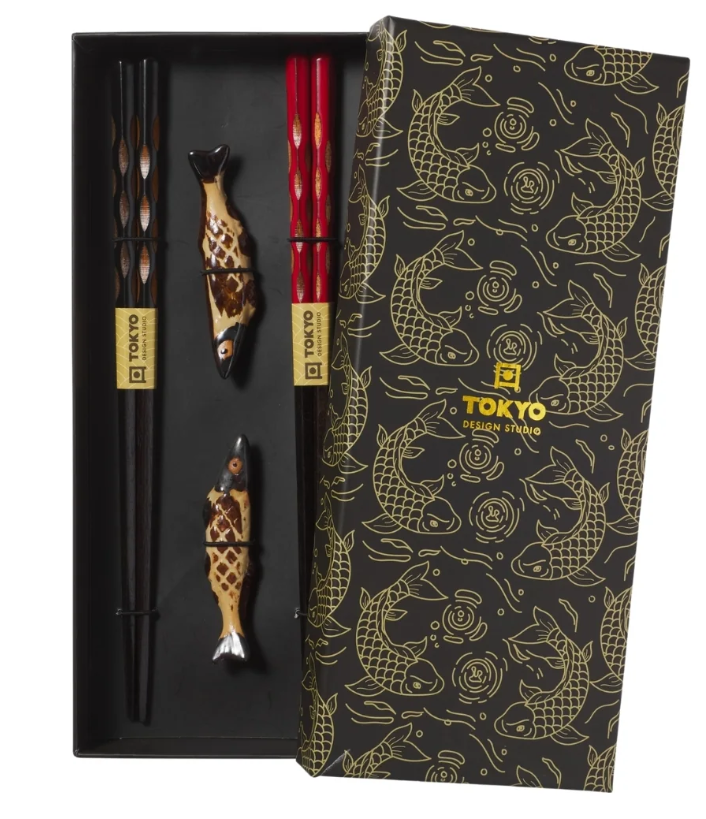 Tokyo Design Studio Sardine Chopsticks 4pc With Rest Gift Boxed
