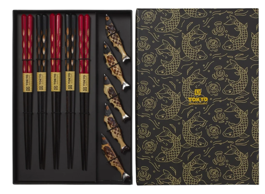 Tokyo Design Studio Sardine Chopsticks 10pc With Rest Gift Boxed 