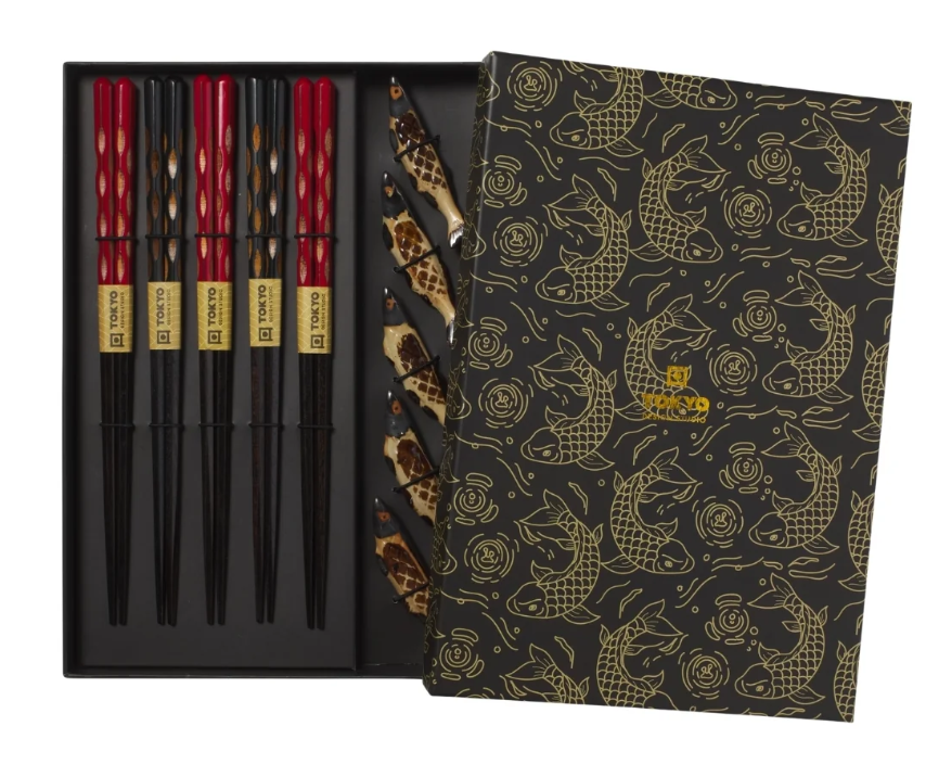 Tokyo Design Studio Sardine Chopsticks 10pc With Rest Gift Boxed 