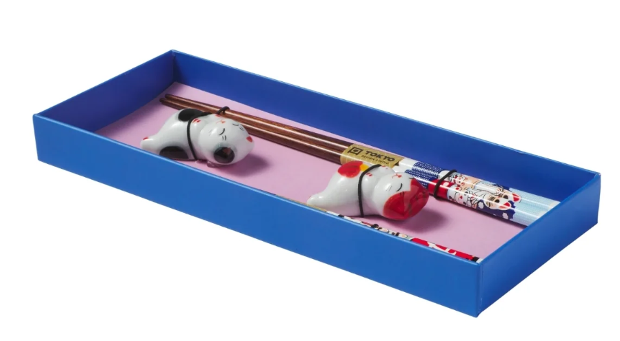 Tokyo Design Studio Neko Cat Chopsticks 4pc With Rest Gift Boxed