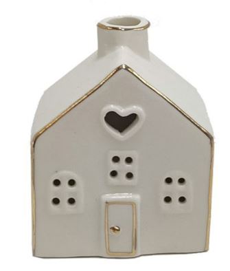 White Ceramic Led Heart House - Small 8cm