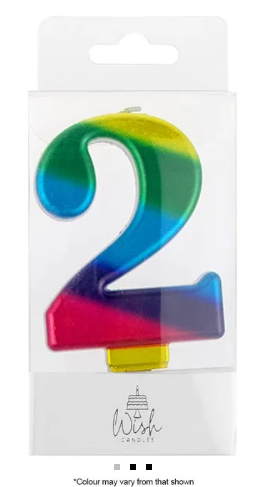 Cake Craft Wish - Number 2 Rainbow Gold Metallic Candle