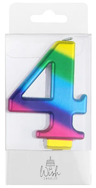 Cake Craft Wish - Number 4 Rainbow Gold Metallic Candle