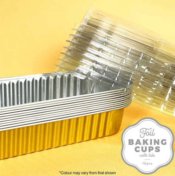 Cake Craft Rectangle Foil Baking Cup With Lid Gold/silver 10pc