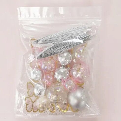 Cake Craft 27pc Set - Clear, Pink & Silver - Deco Balls, Fans & Butterflies Cake Toppers The Cooks Kitchen 