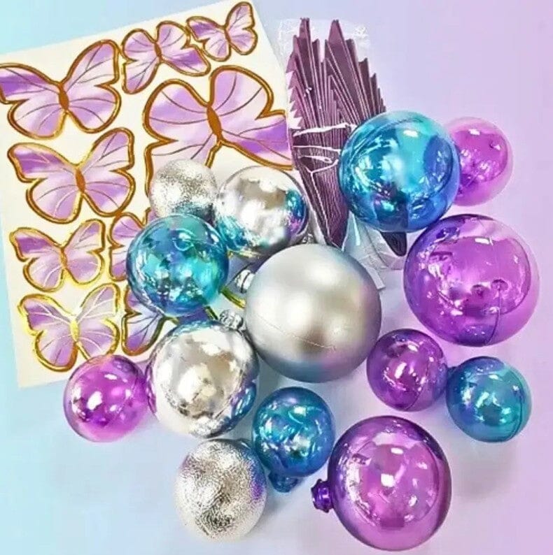 Cake Craft 27pc Set - Blue, Purple & Silver - Deco Balls,fans & Butterflies Cake Toppers The Cooks Kitchen 