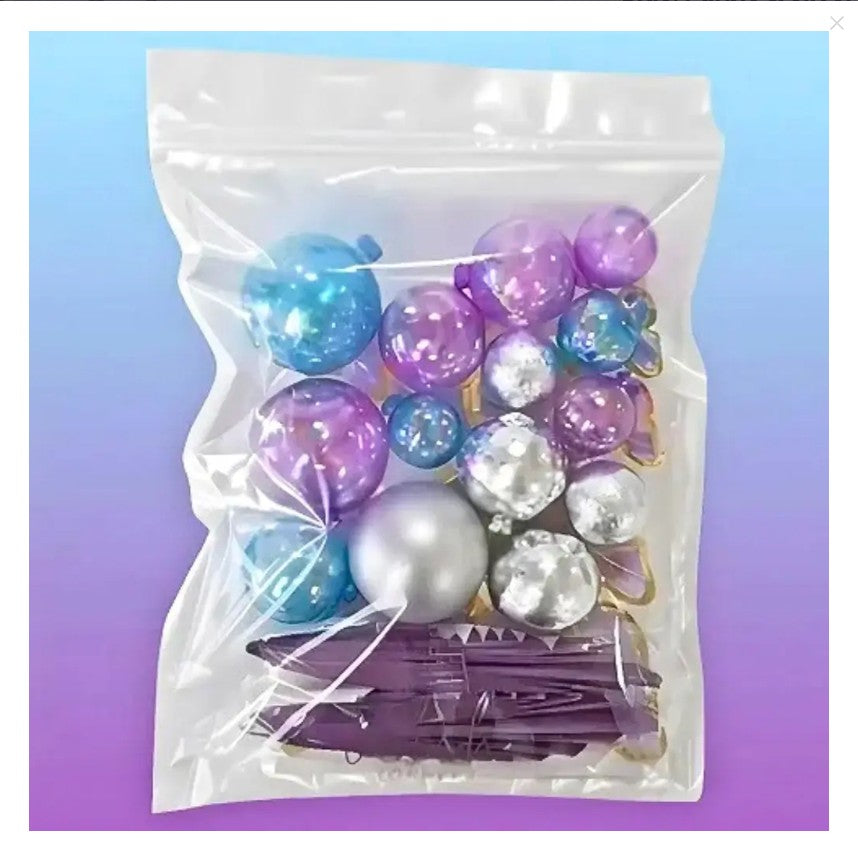 Cake Craft 27pc Set - Blue, Purple & Silver  - Deco Balls,fans & Butterflies