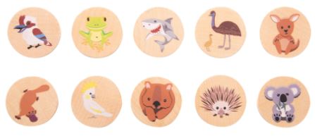 Aussie Animals Wooden Memory Game (matching Pairs)