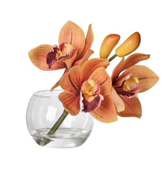 Rogue Cymbidium-glass Vase Orange Artificial Plants The Cooks Kitchen 