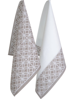 Ogilvies Euro Collection Cotton Tea Towel -geometric Grey Set Of 2 