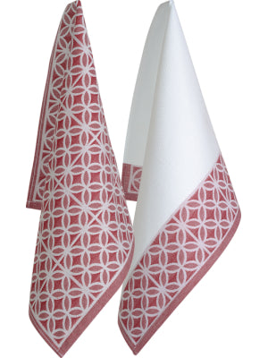 Oglvies Euro Collection Cotton Tea Towel - Geometric Red Set Of 2