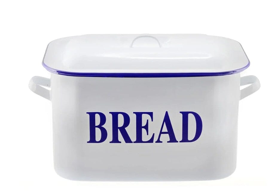 Falcon Enamel Bread Bin 20cm - White With Blue Rim Bread & Butter Storage The Cooks Kitchen 