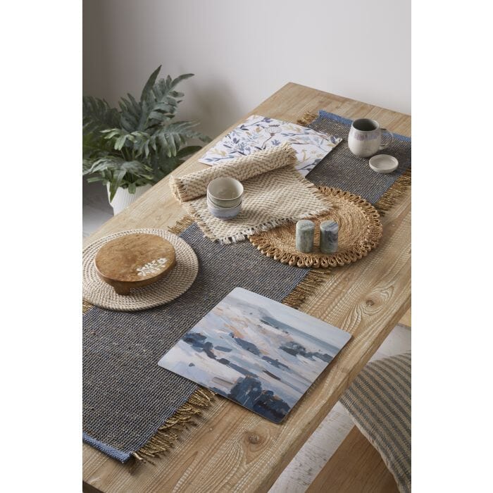 Shari Runner 40x50cm - Blue/natural Placemats & Coasters The Cooks Kitchen 
