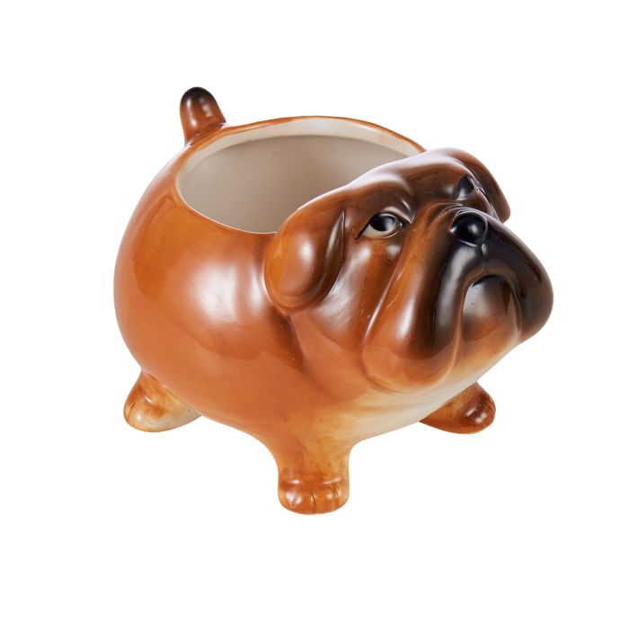 Emporium Bull Winkle Dog Planter - 16x13x11.5cm - Brown
