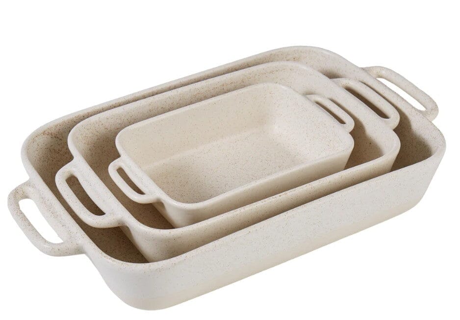 Davis & Waddell Darley Stoneware Bakeware 3pcs Set Cream Speckle Baking Tins, Trays, Pans & Ramekins The Cooks Kitchen 