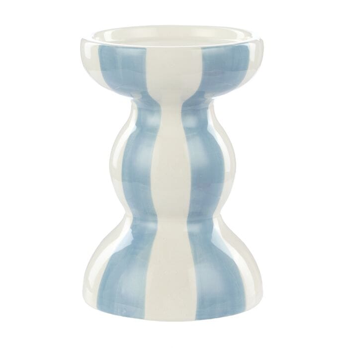 Emporium Lane Stripe Candle Holder Small Blue & White 9.5x9.5x14cm Room Diffusers & Candles The Cooks Kitchen 