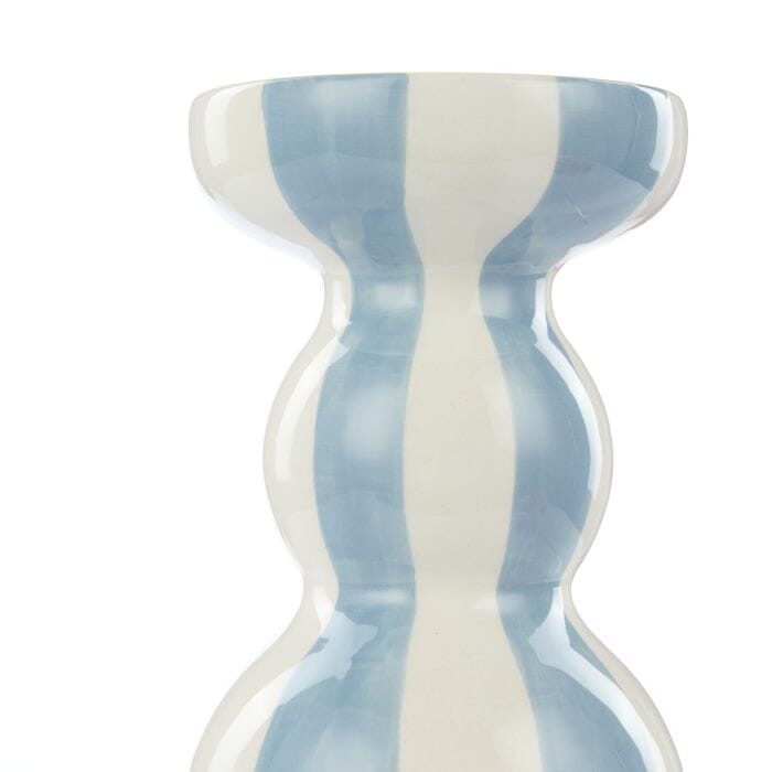Emporium Lane Stripe Candle Holder Small Blue & White 9.5x9.5x14cm Room Diffusers & Candles The Cooks Kitchen 