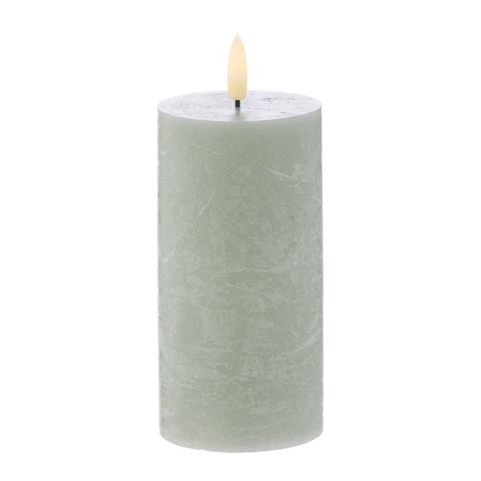 Amalfi Hughe Led Flickering Pillar Candle Rustic Green 7.5x7.5x15cm