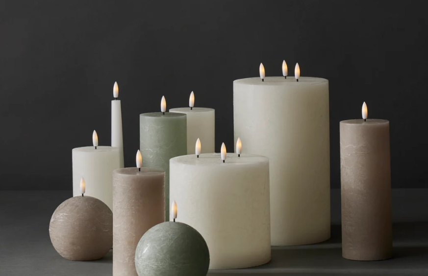 Amalfi Hughe Led Flickering Pillar Candle Rustic Taupe 7.5x7.5x20cm.