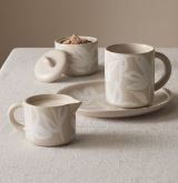 Leaf & Bean Freya Mug & Side Plate Set 12x9x10cm/21.5x4.5x3cm - Oat & White