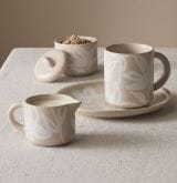 Leaf & Bean Freya Mug & Side Plate Set 12x9x10cm/21.5x4.5x3cm - Oat & White Mugs - Cups & Saucers The Cooks Kitchen 