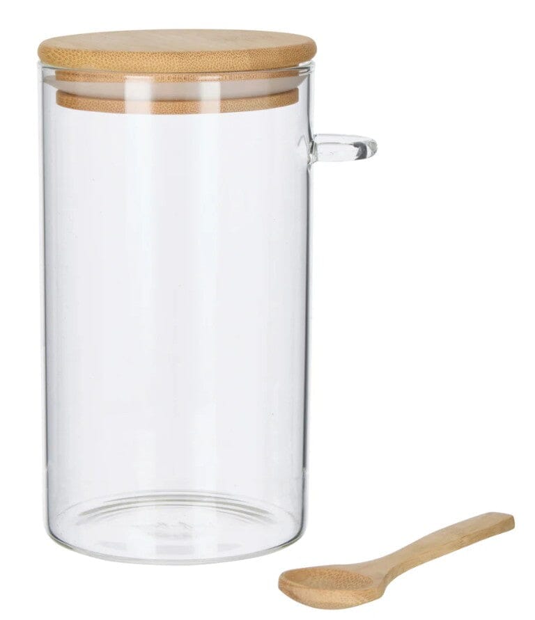 Leaf & Bean Glass Canister With Spoon Natural 800ml Glassware Storage The Cooks Kitchen 