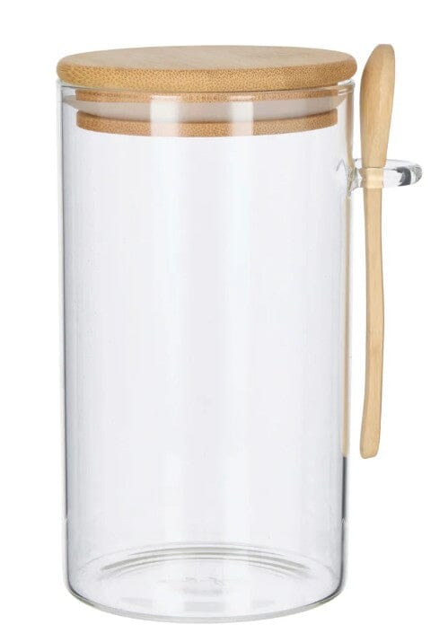 Leaf & Bean Glass Canister With Spoon Natural 800ml Glassware Storage The Cooks Kitchen 