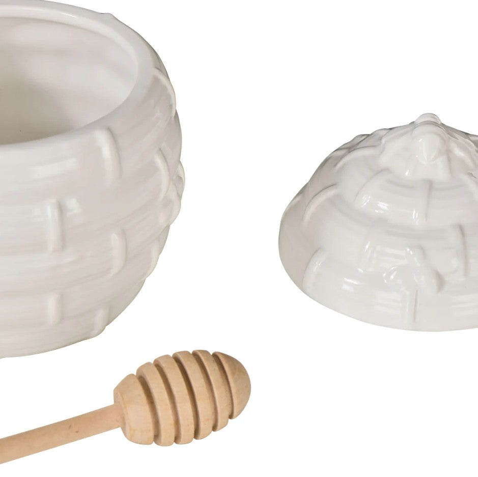 Davis & Waddell Wildflower & Hive Honey Jar With Dipper White
