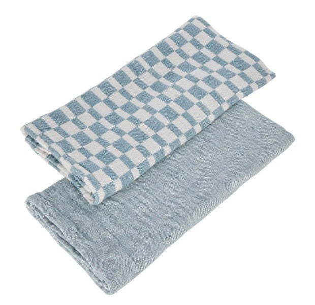 Davis & Waddell Heritage Check Cotton Teatowels 2pc Set - Blue