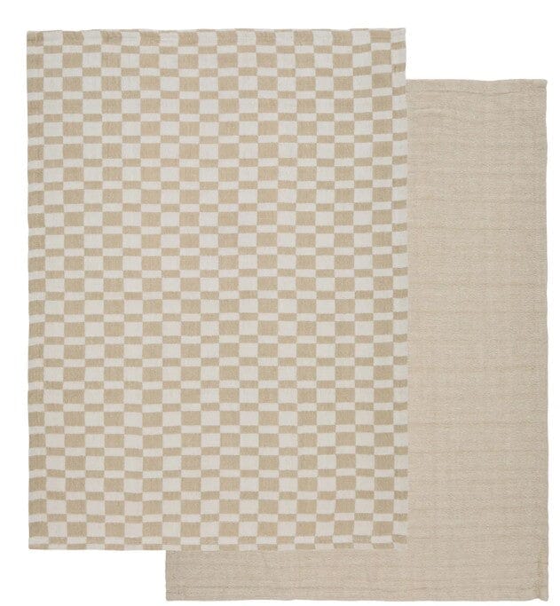 Davis & Waddell Heritage Check Cotton Tea Towels 2pc Set - Beige Tea Towels The Cooks Kitchen 