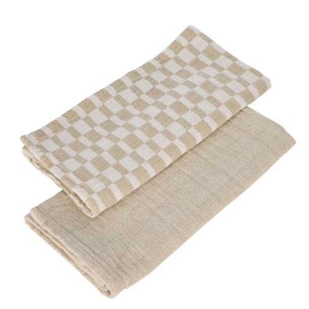 Davis & Waddell Heritage Check Cotton Tea Towels 2pc Set - Beige Tea Towels The Cooks Kitchen 