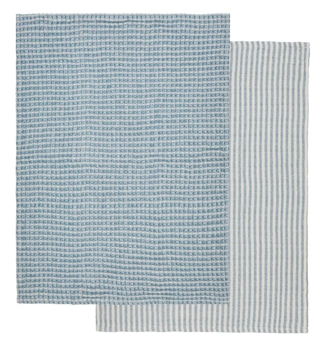 Davis & Waddell Heritage Stripe Cotton Tea Towel 2pc Set Blue Tea Towels The Cooks Kitchen 