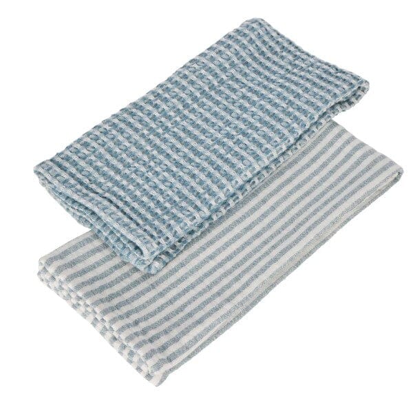 Davis & Waddell Heritage Stripe Cotton Tea Towel 2pc Set Blue Tea Towels The Cooks Kitchen 