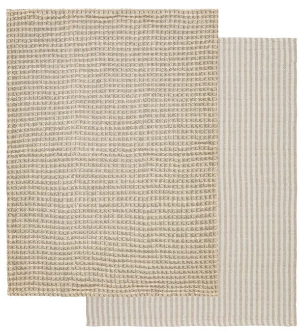 Davis & Waddell Heritage Stripe Cotton Tea Towel 2pc Set Beige Tea Towels The Cooks Kitchen 