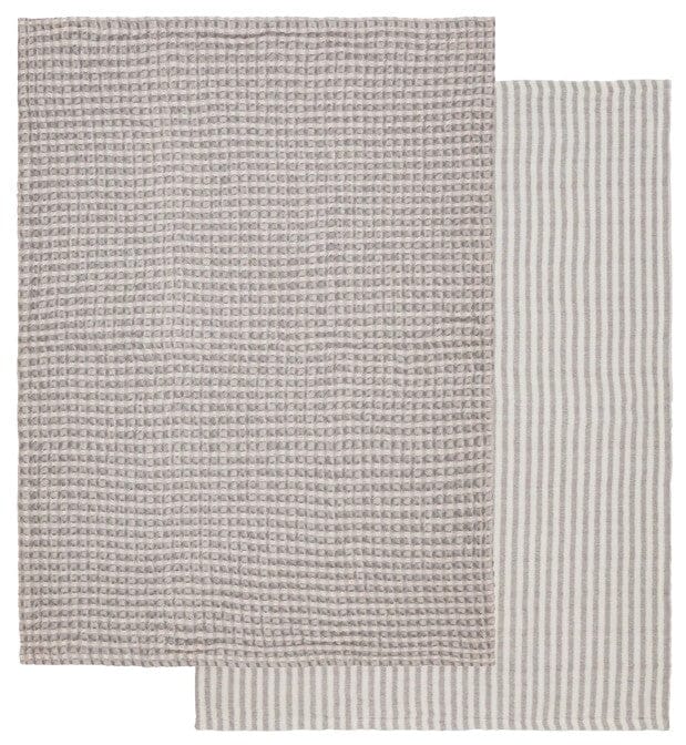 Davis & Waddell Heritage Stripe Cotton Tea Towel 2pc Set Grey Tea Towels The Cooks Kitchen 