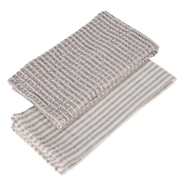 Davis & Waddell Heritage Stripe Cotton Tea Towel 2pc Set Grey Tea Towels The Cooks Kitchen 
