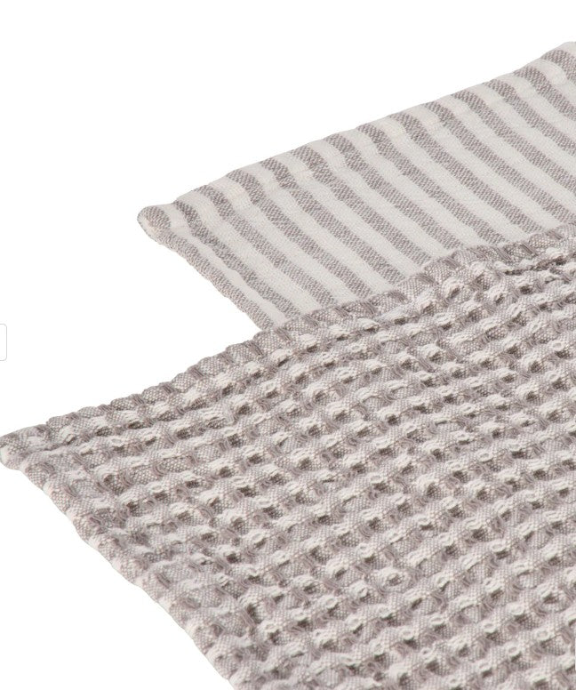 Davis & Waddell Heritage Stripe Cotton Tea Towel 2pc Set Grey
