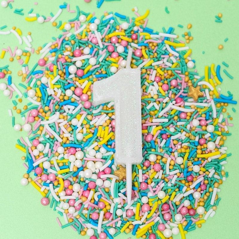Cake & Candle - Mini Glitter Candle White - Number 1