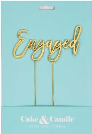 Cake & Candle Metal Cake Topper Gold - Engaged