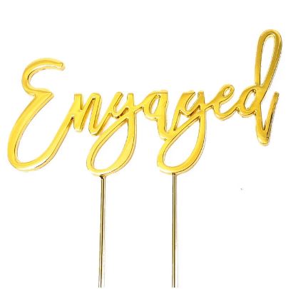 Cake & Candle Metal Cake Topper Gold - Engaged