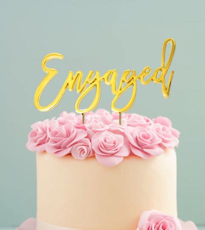 Cake & Candle Metal Cake Topper Gold - Engaged