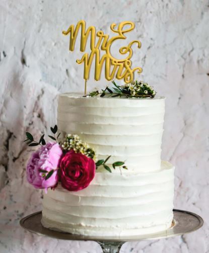 Cake & Candle Gold Plated Cake Topper - Mr & Mrs