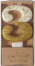 Cake & Candle 8cm Gold Glitter Dipped Candle - Number 3