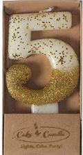 Cake & Candle 8cm Gold Glitter Dipped Candle - Number 5