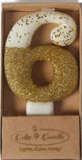 Cake & Candle 8cm Gold Glitter Dipped Candle - Number 6