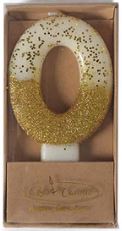 Cake & Candle 8cm Gold Glitter Dipped Candle - Number 0