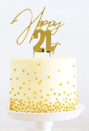 Cake & Candle Topper - Happy 21st Gold