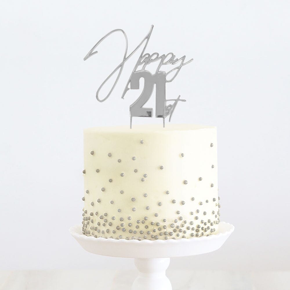 Cake & Candle Topper - Happy 21st Silver Acrylic Cake Toppers The Cooks Kitchen Mandurah 