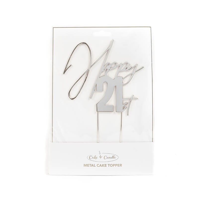Cake & Candle Topper - Happy 21st Silver Acrylic Cake Toppers The Cooks Kitchen Mandurah 