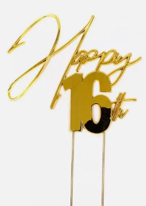 Cake & Candle Topper - Happy 16th Gold